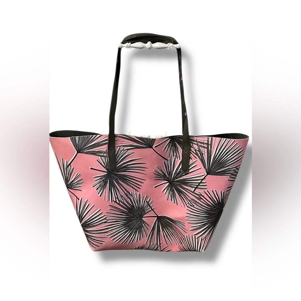 Pink & Green Palm Leaf Beach Tote